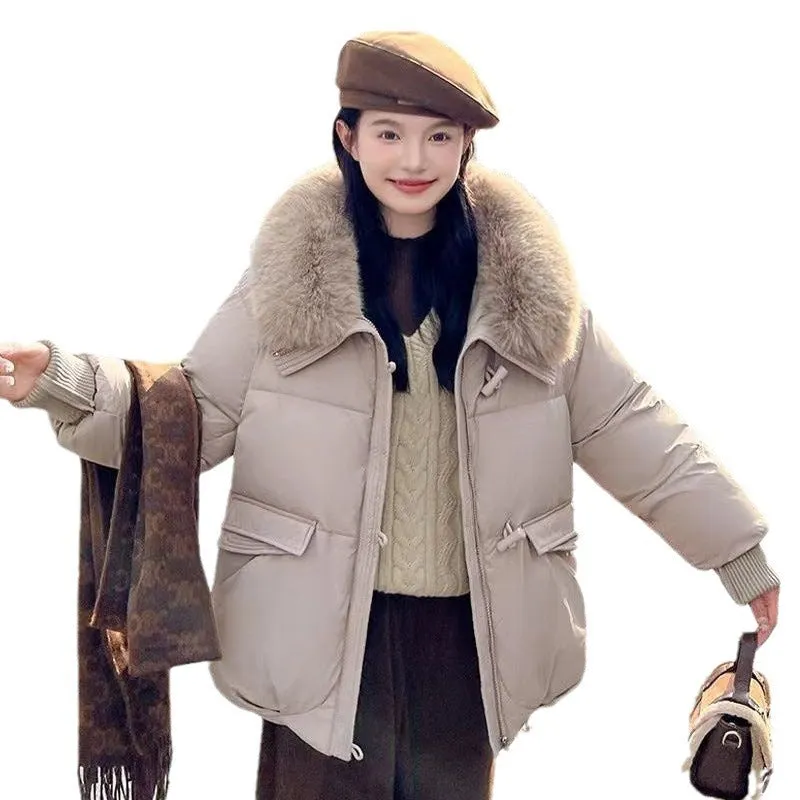 Relaxed-fit Solid Puffer Jacket for Women Featuring a Quilted Design