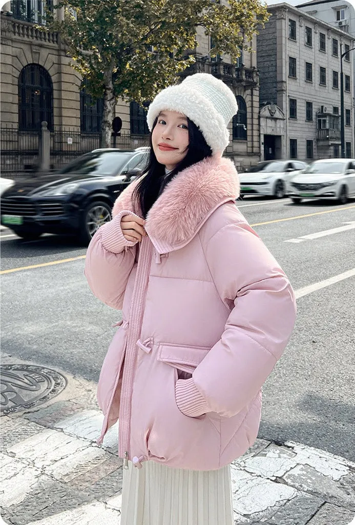 Relaxed-fit Solid Puffer Jacket for Women Featuring a Quilted Design