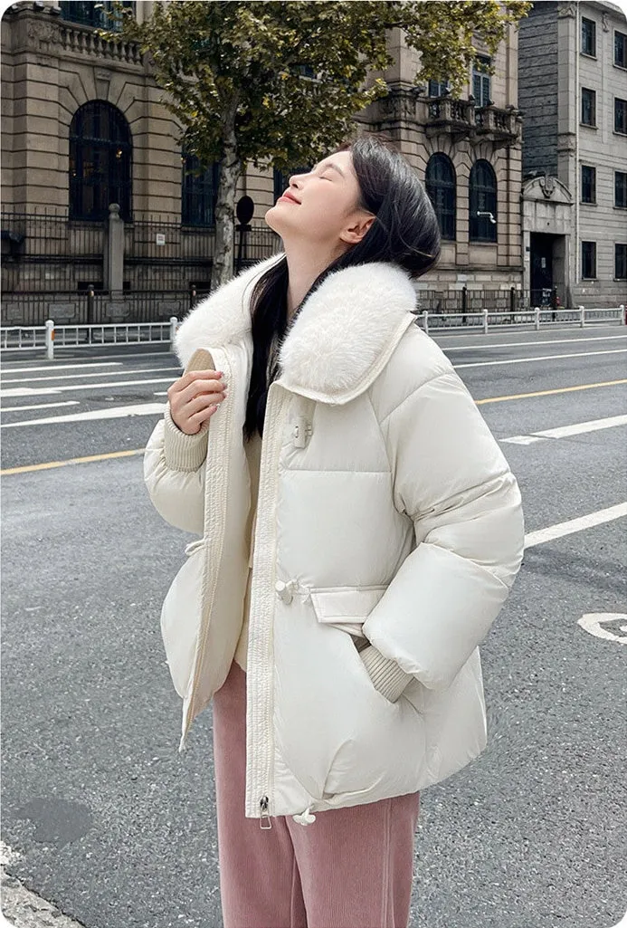Relaxed-fit Solid Puffer Jacket for Women Featuring a Quilted Design