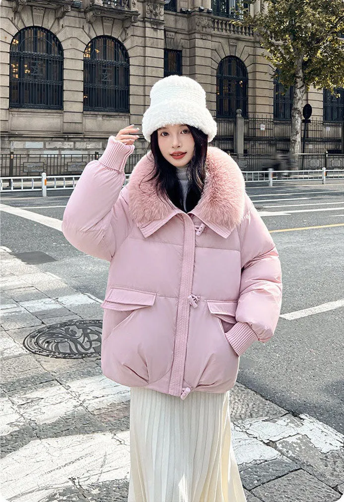 Relaxed-fit Solid Puffer Jacket for Women Featuring a Quilted Design