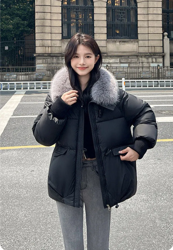 Relaxed-fit Solid Puffer Jacket for Women Featuring a Quilted Design