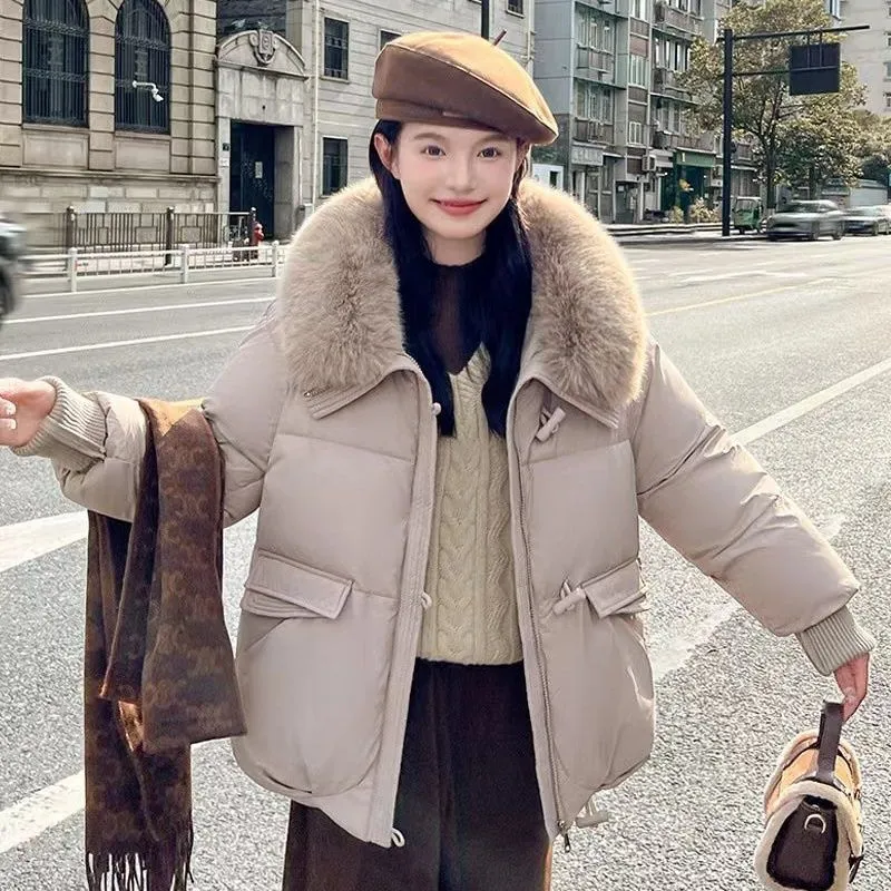 Relaxed-fit Solid Puffer Jacket for Women Featuring a Quilted Design