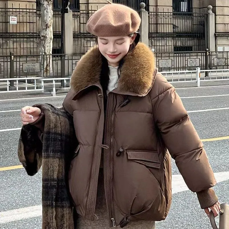 Relaxed-fit Solid Puffer Jacket for Women Featuring a Quilted Design
