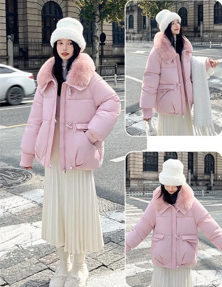 Relaxed-fit Solid Puffer Jacket for Women Featuring a Quilted Design