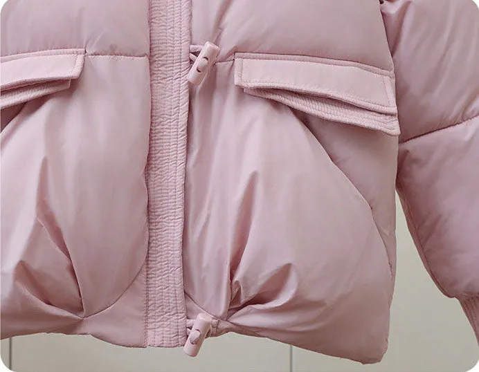 Relaxed-fit Solid Puffer Jacket for Women Featuring a Quilted Design