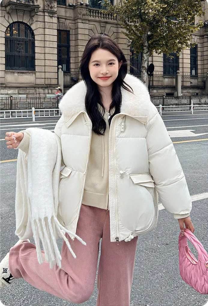 Relaxed-fit Solid Puffer Jacket for Women Featuring a Quilted Design