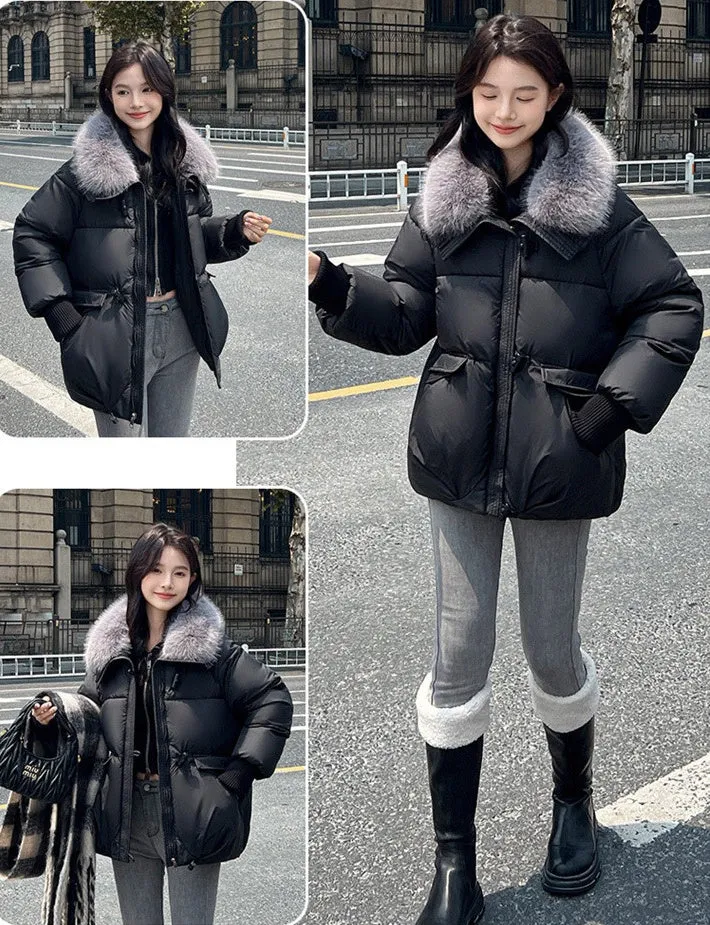 Relaxed-fit Solid Puffer Jacket for Women Featuring a Quilted Design
