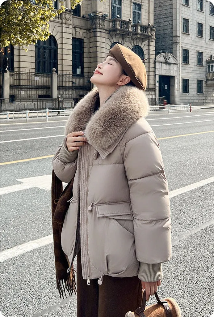 Relaxed-fit Solid Puffer Jacket for Women Featuring a Quilted Design