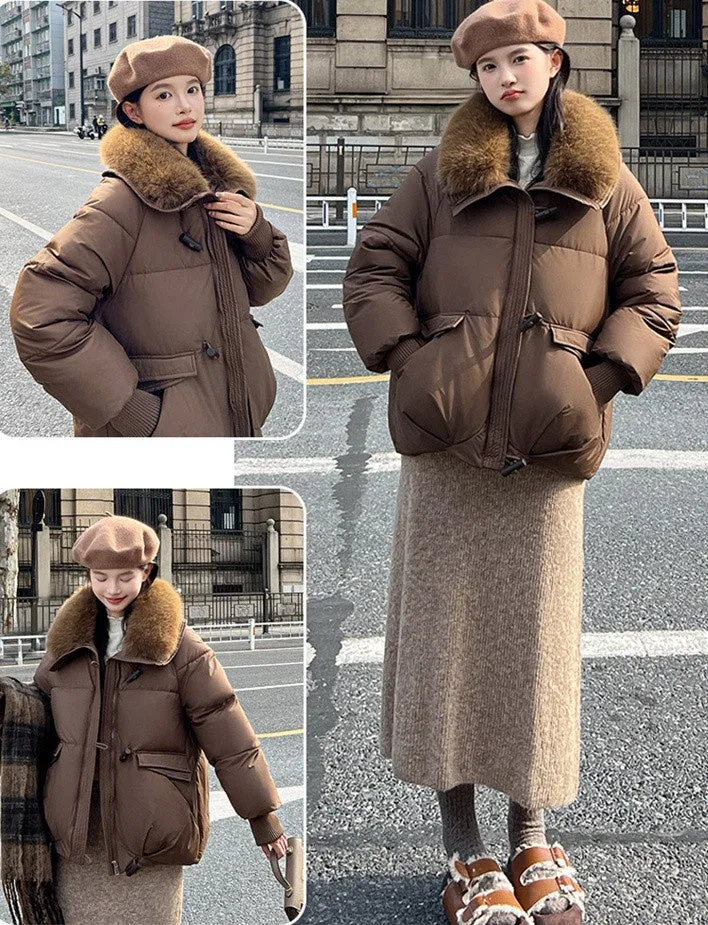 Relaxed-fit Solid Puffer Jacket for Women Featuring a Quilted Design