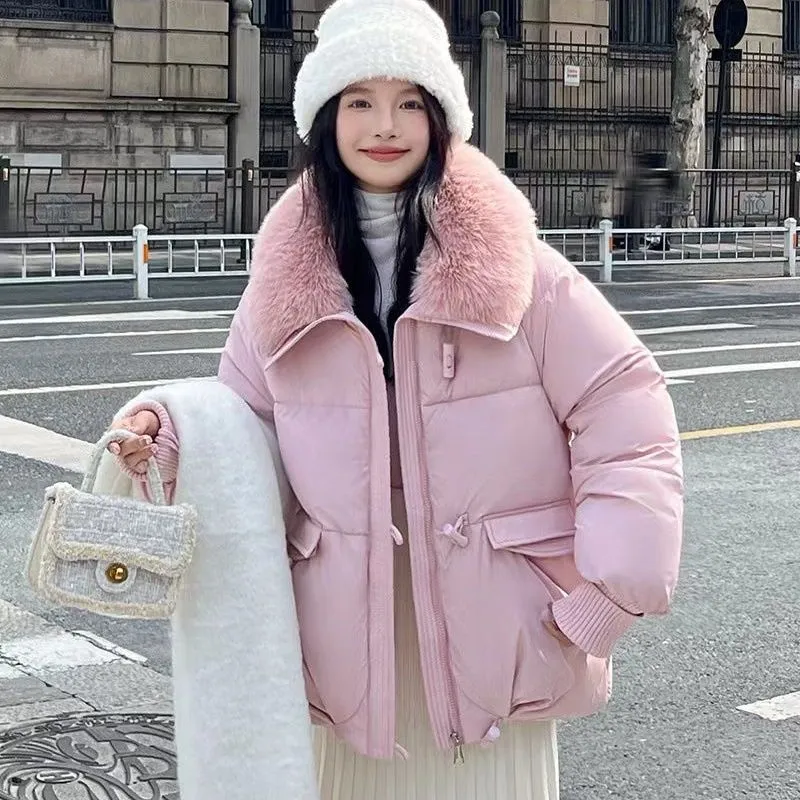 Relaxed-fit Solid Puffer Jacket for Women Featuring a Quilted Design