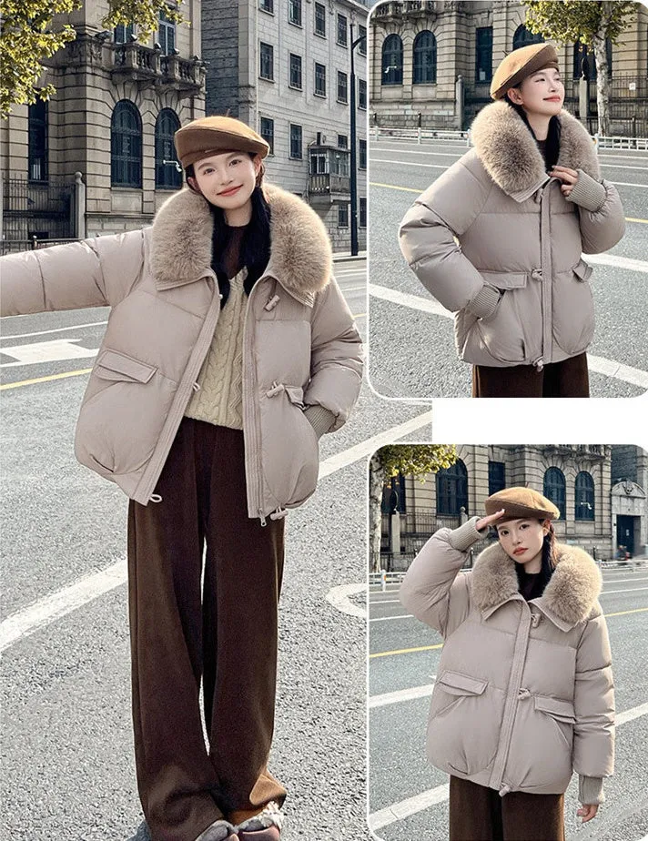 Relaxed-fit Solid Puffer Jacket for Women Featuring a Quilted Design