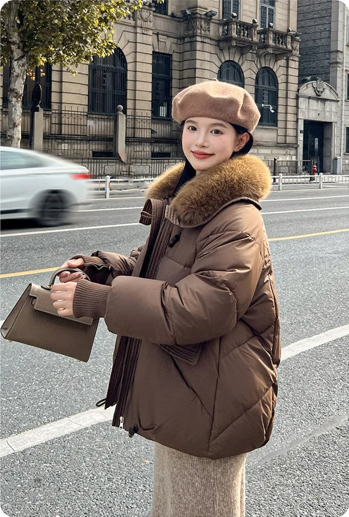 Relaxed-fit Solid Puffer Jacket for Women Featuring a Quilted Design