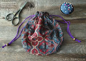 Repurposed Indian Calico Temari Kinchaku (drawstring) Purse, Japanese Handmade, tkvu0003