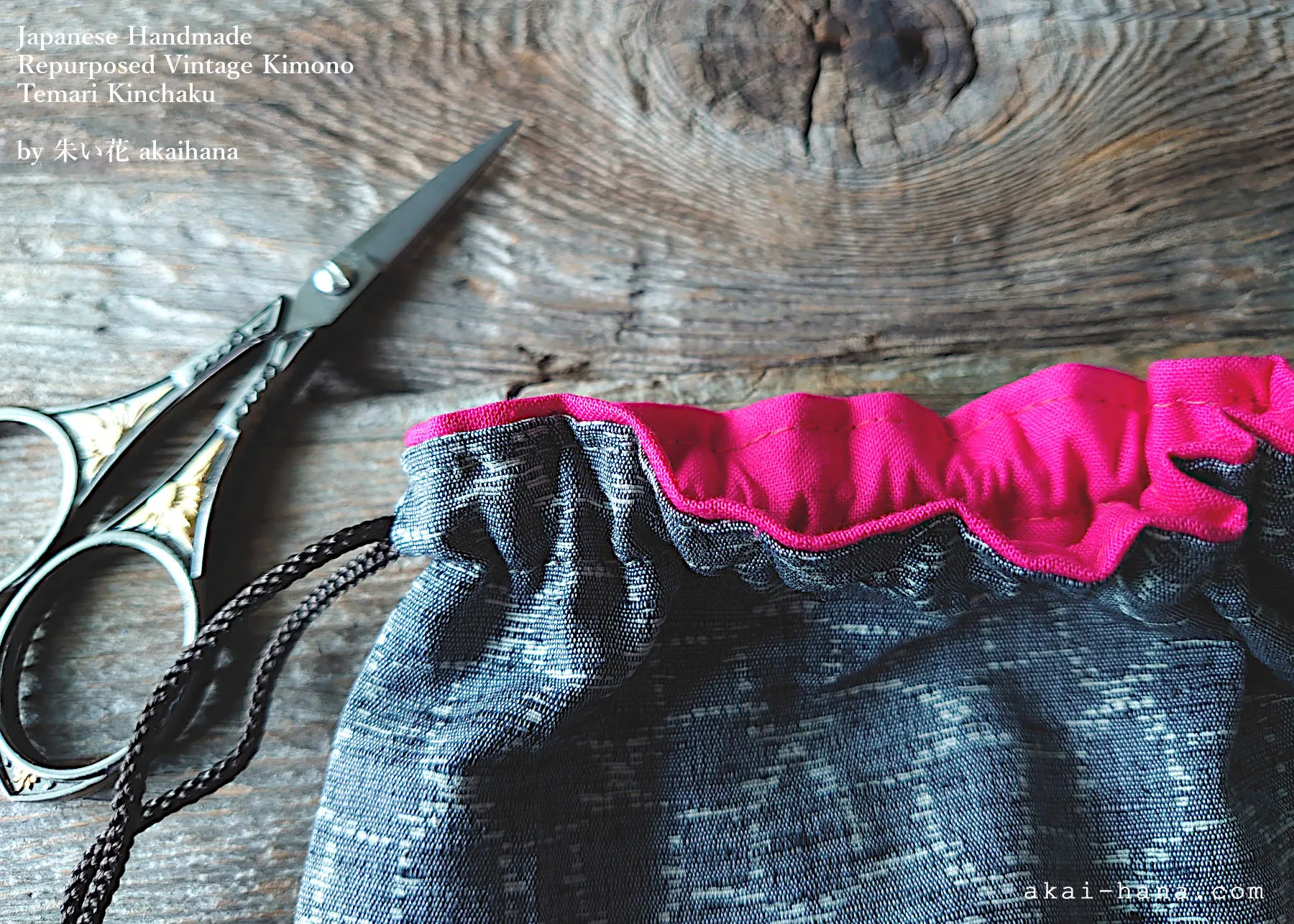 Repurposed Vintage Kimono Temari Kinchaku Purse, tkvk0006
