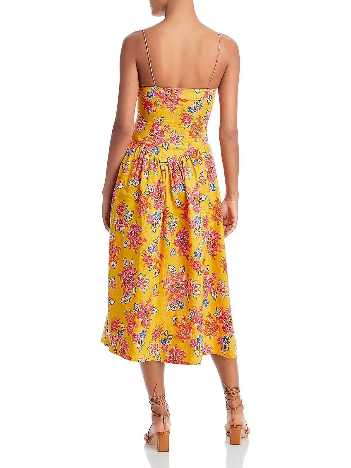 Rhode Resort Yellow floral Sophie Linen Midi Dress UK 10