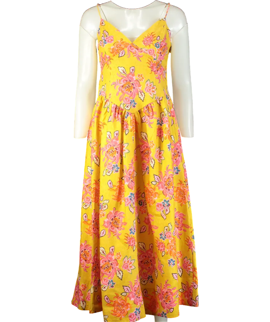 Rhode Resort Yellow floral Sophie Linen Midi Dress UK 10