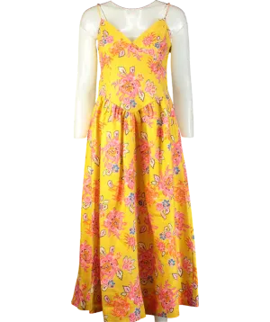 Rhode Resort Yellow floral Sophie Linen Midi Dress UK 10