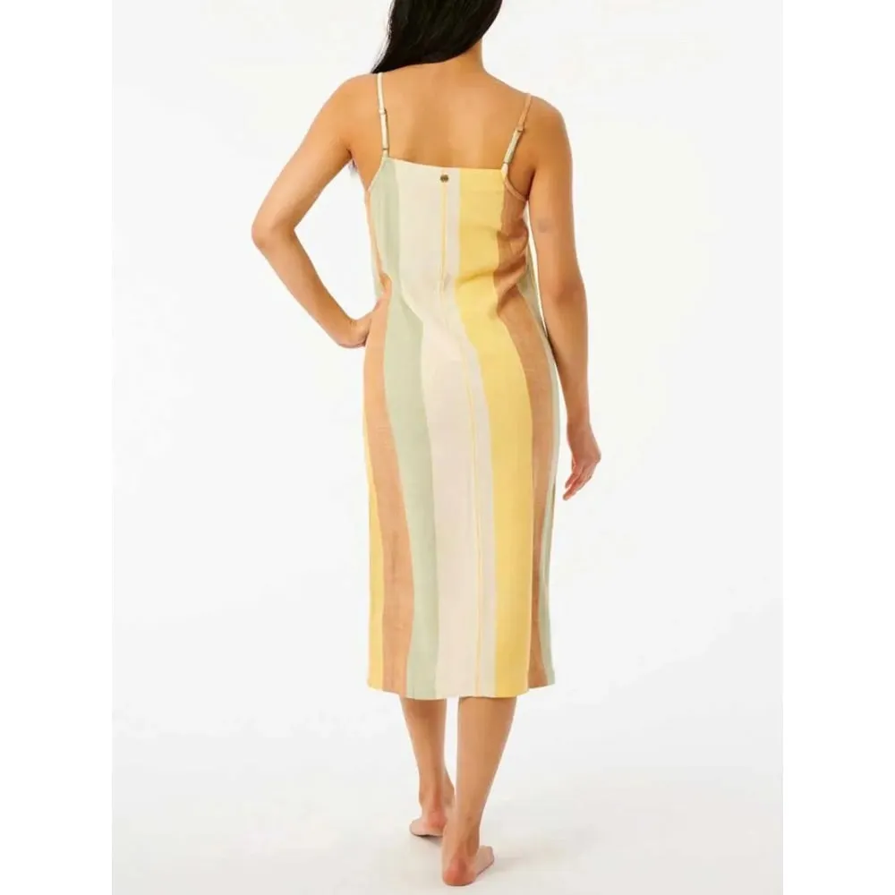 RIP CURL TRIPPIN STRIPE MIDI DRESS YELLOW
