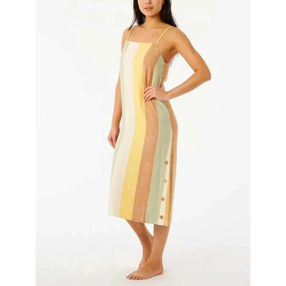 RIP CURL TRIPPIN STRIPE MIDI DRESS YELLOW