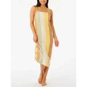 RIP CURL TRIPPIN STRIPE MIDI DRESS YELLOW