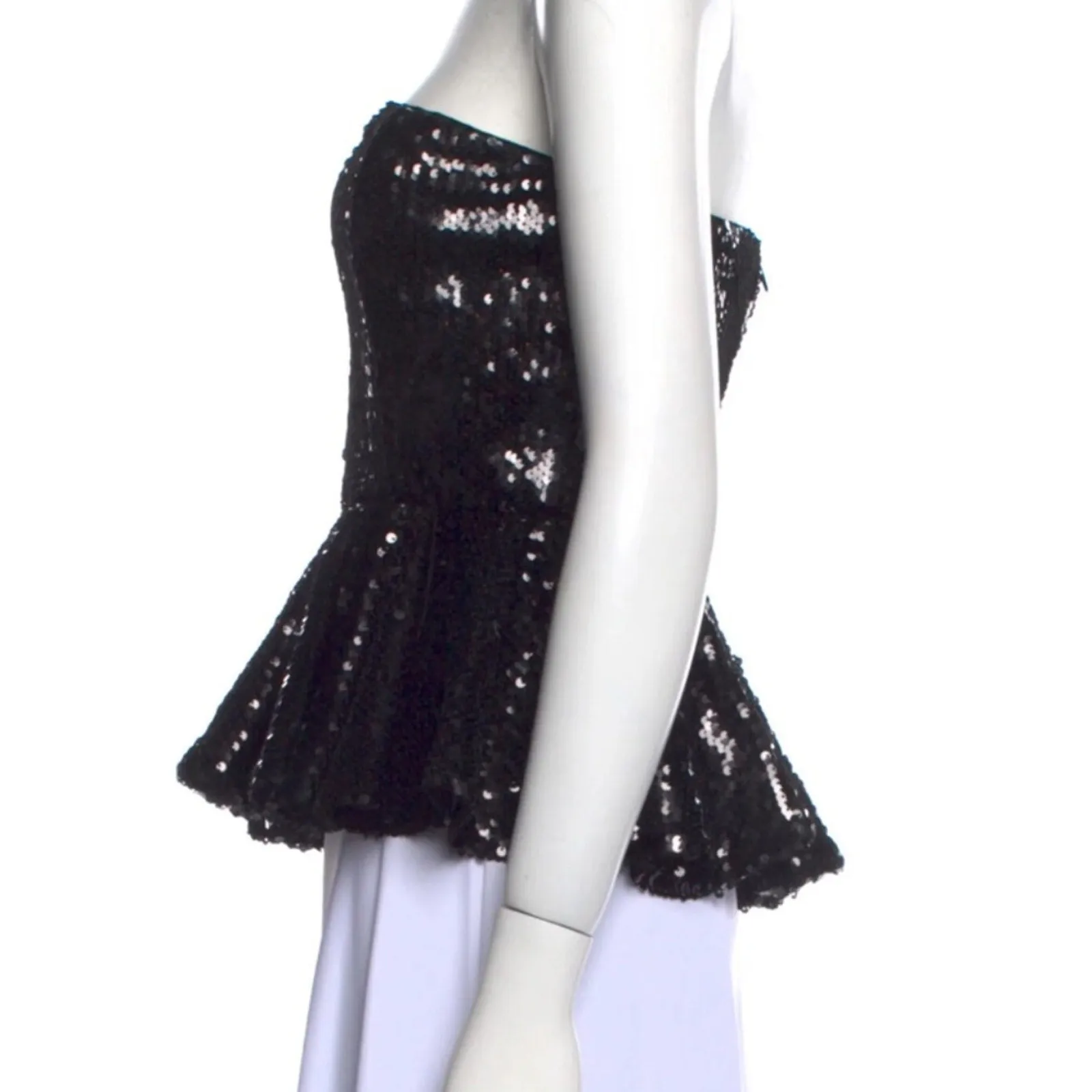 RONNY KOBO Women's Nelli Sequin Peplum Tube Top - Strapless Crop Top in Black, Medium