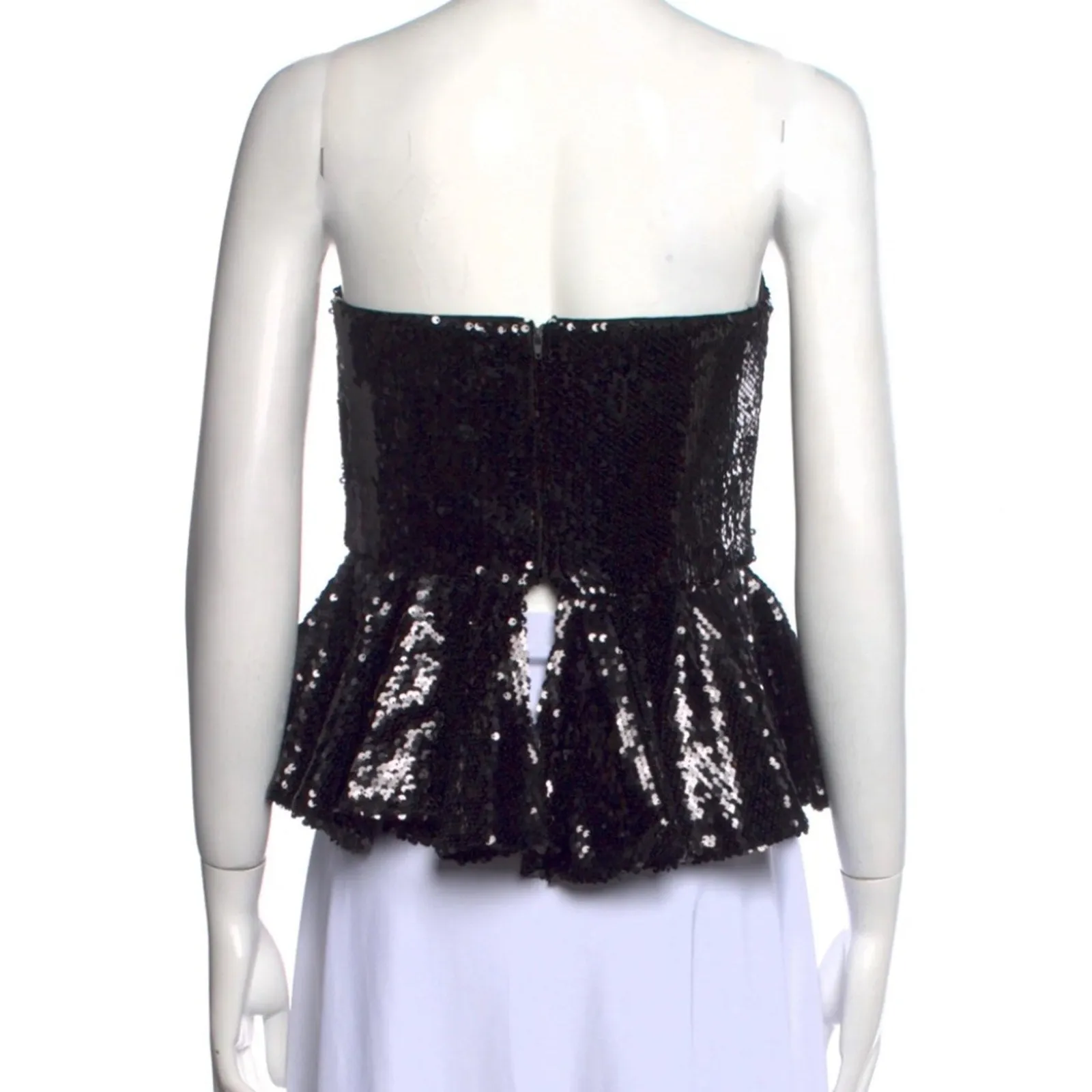 RONNY KOBO Women's Nelli Sequin Peplum Tube Top - Strapless Crop Top in Black, Medium