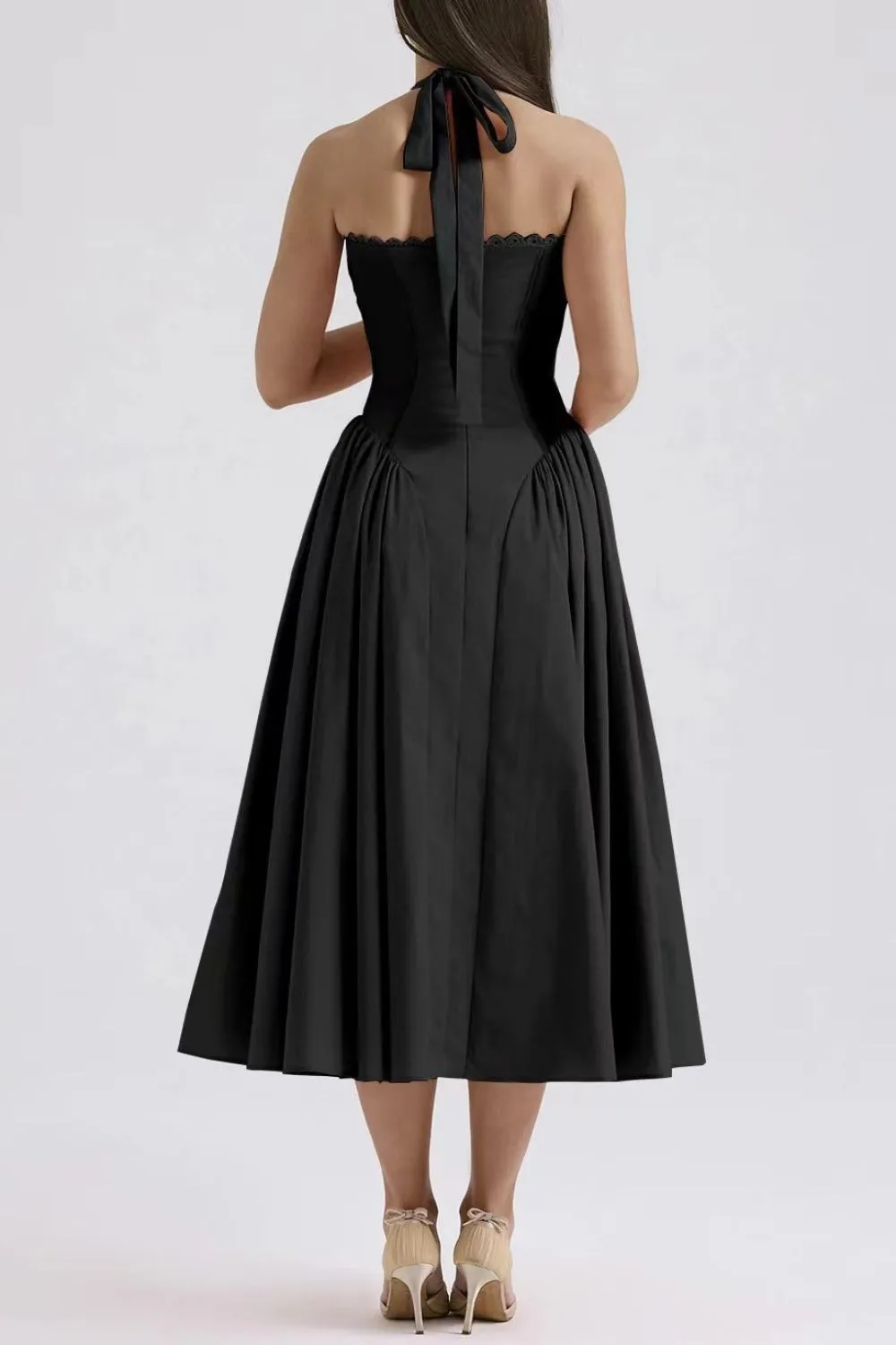 Ruched Halter Neck Midi Dress