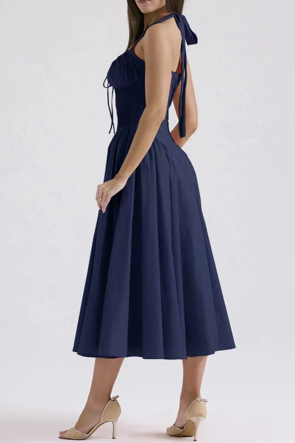 Ruched Halter Neck Midi Dress