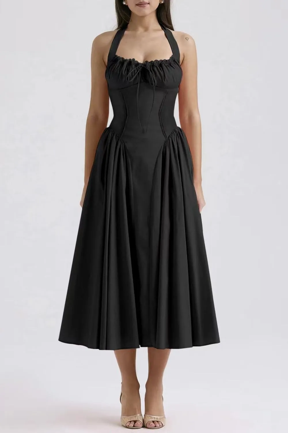 Ruched Halter Neck Midi Dress