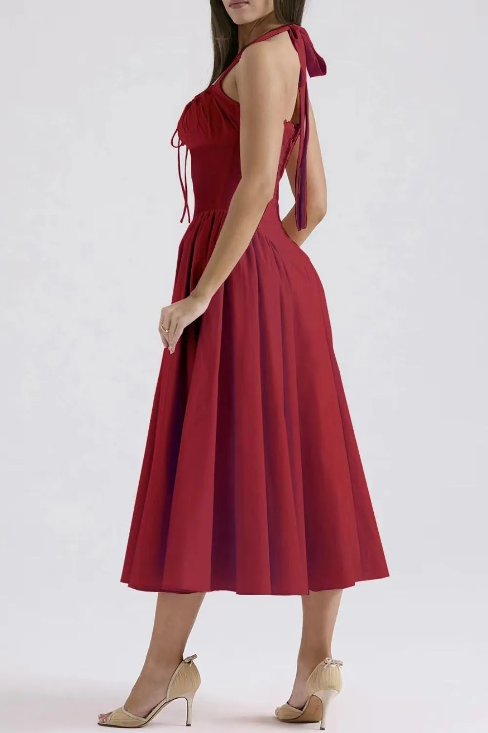 Ruched Halter Neck Midi Dress