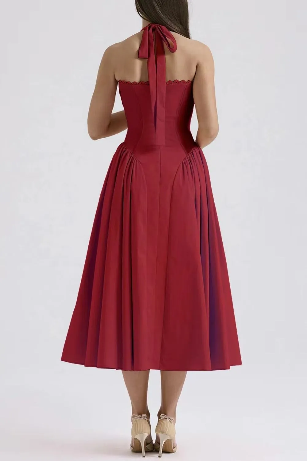 Ruched Halter Neck Midi Dress