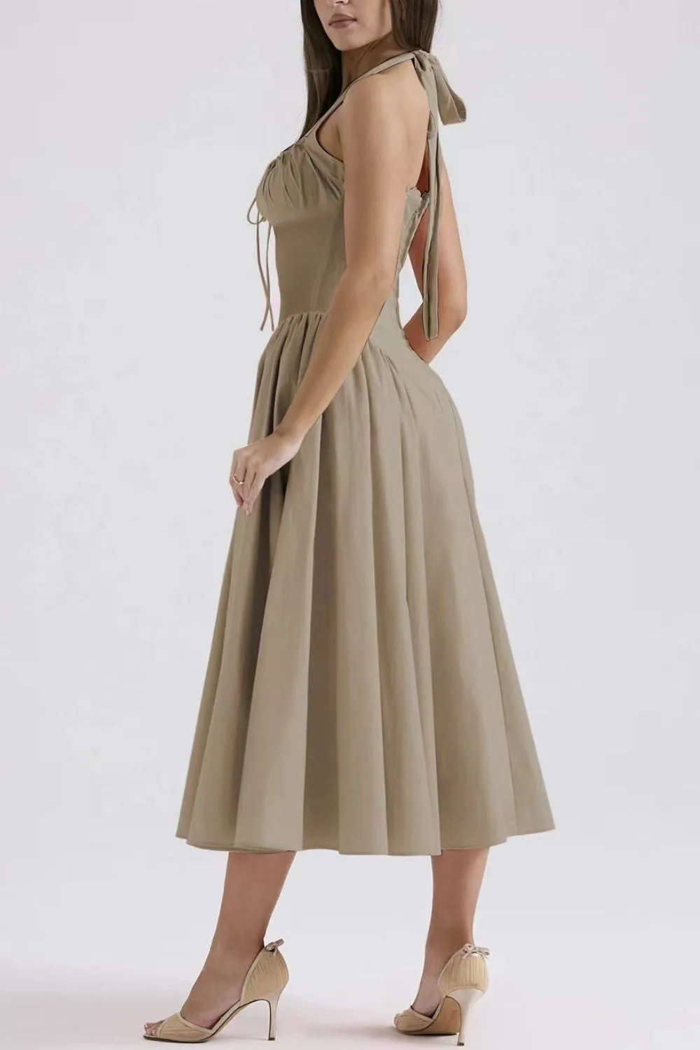 Ruched Halter Neck Midi Dress