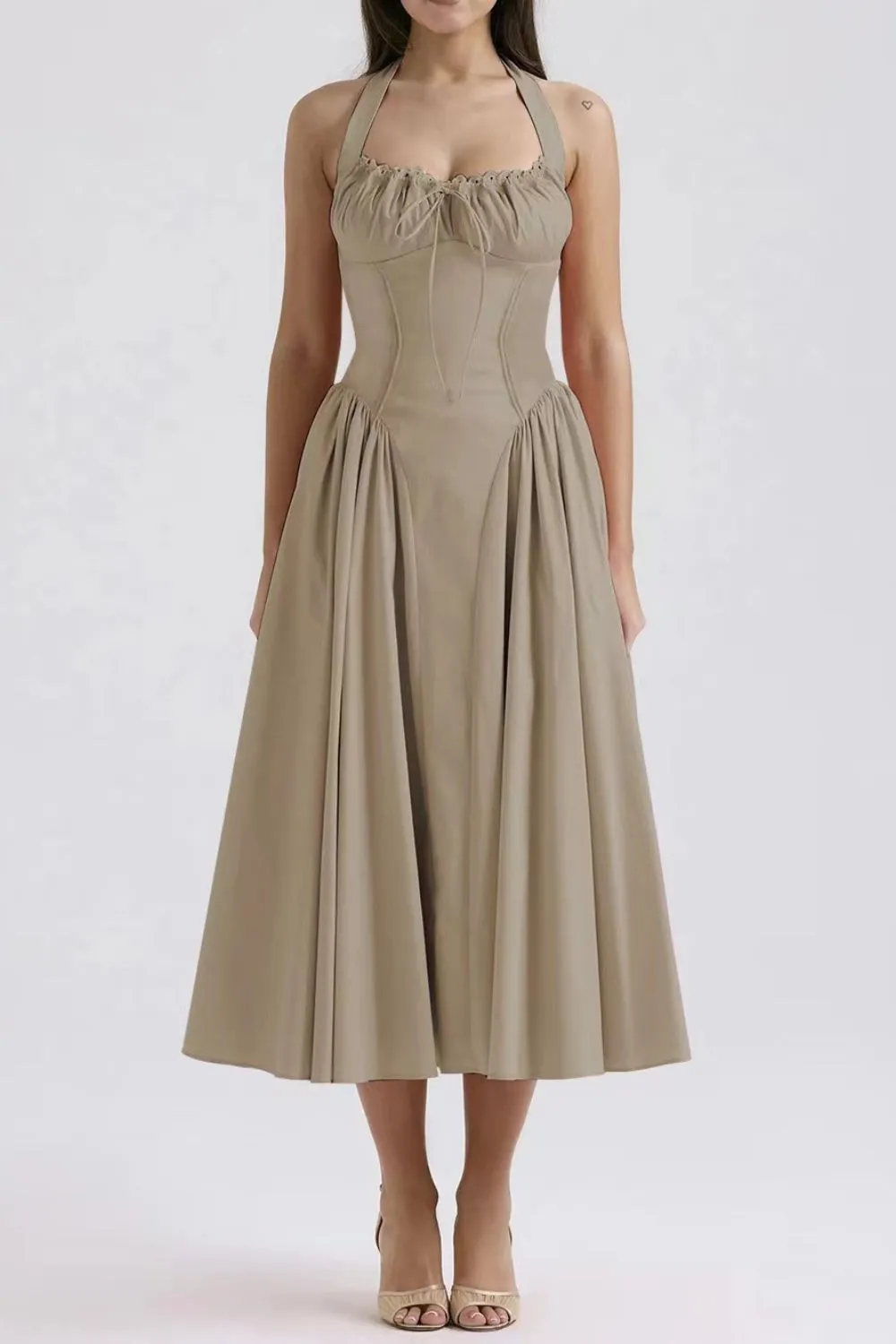 Ruched Halter Neck Midi Dress