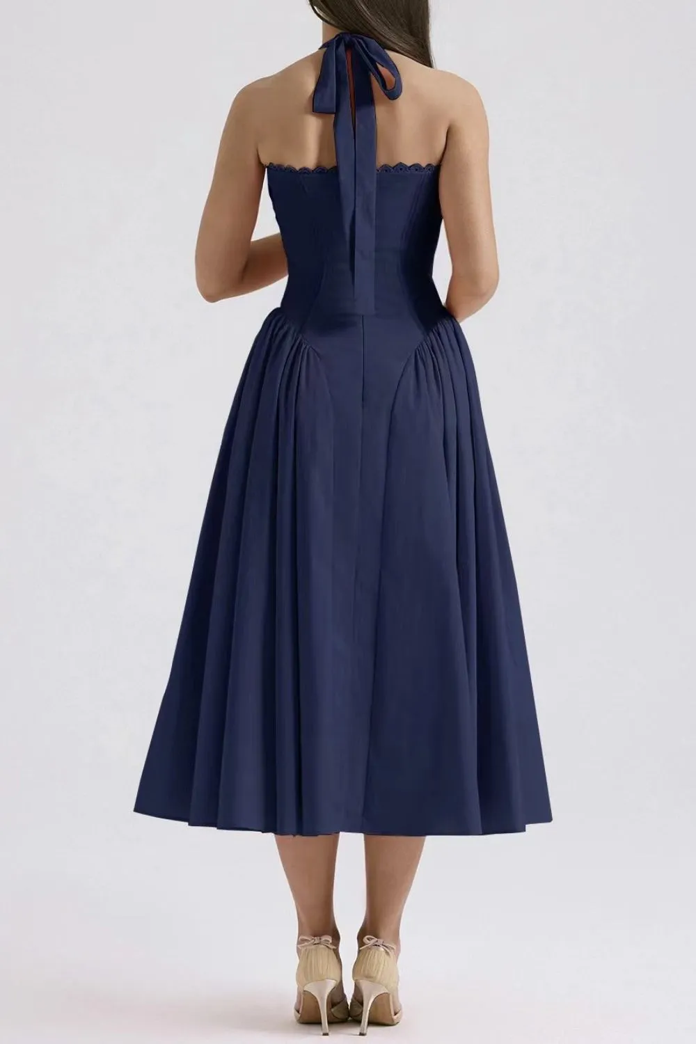 Ruched Halter Neck Midi Dress