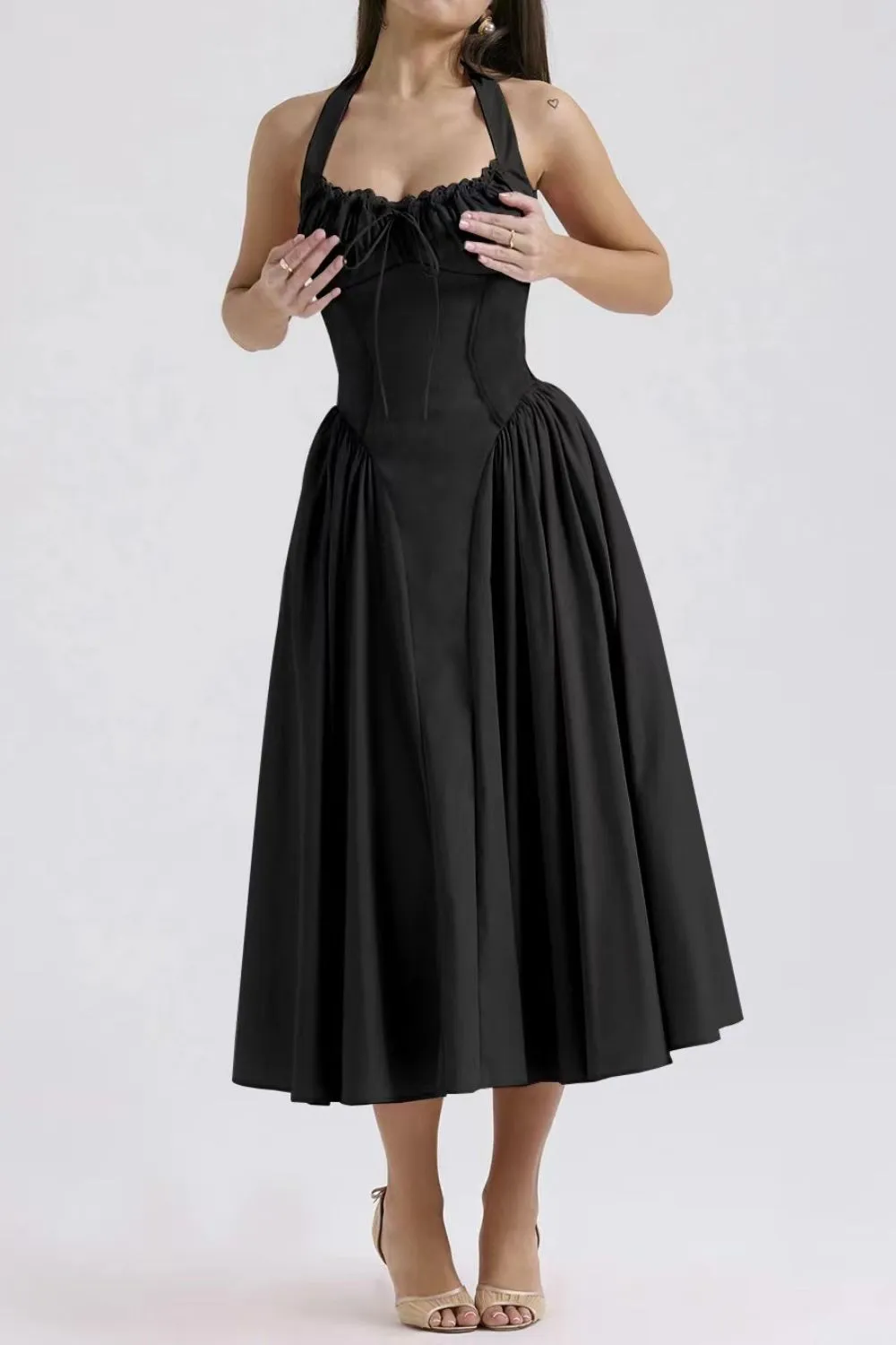 Ruched Halter Neck Midi Dress