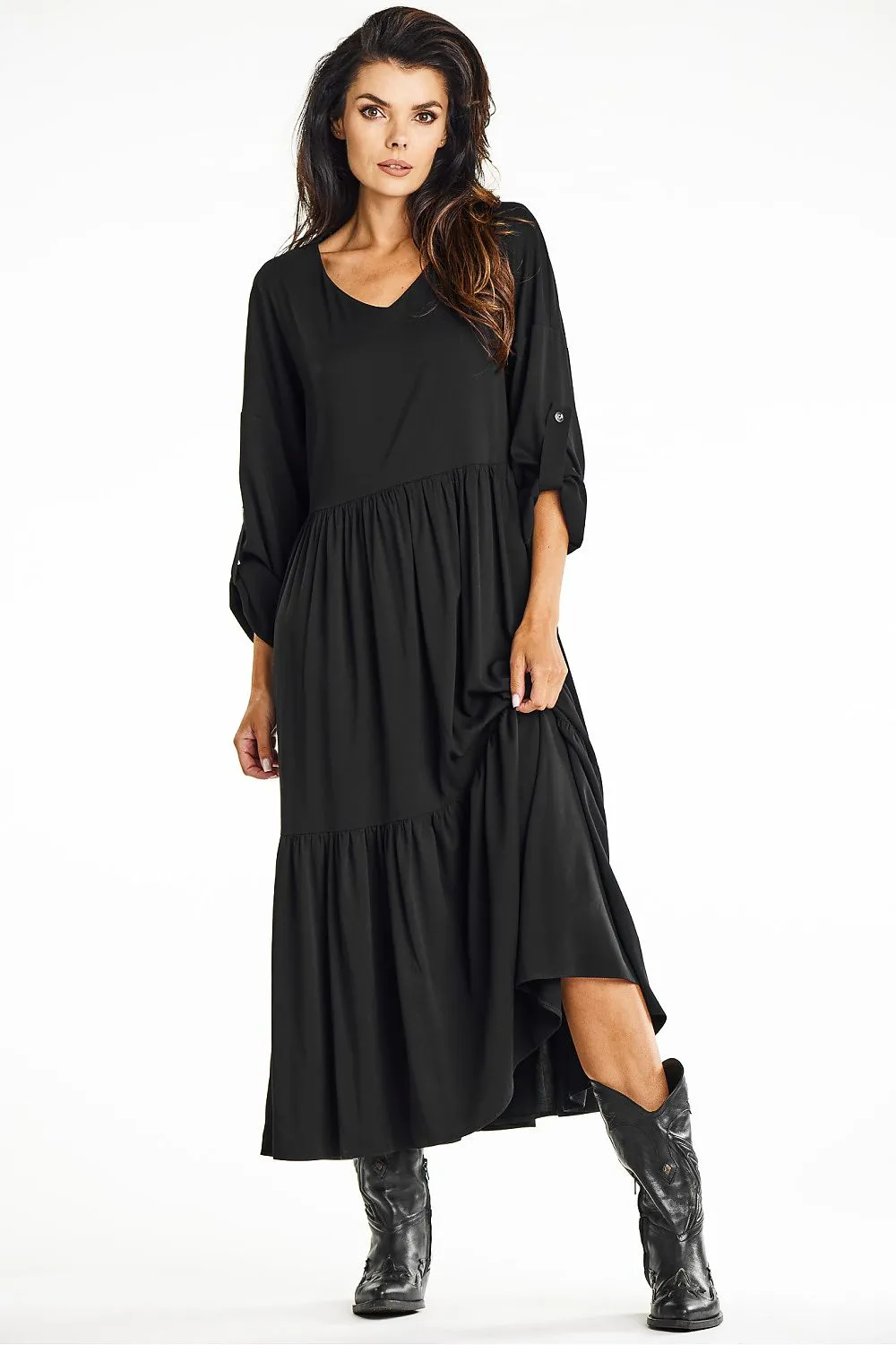 Ruffled Flared Maxi Dress