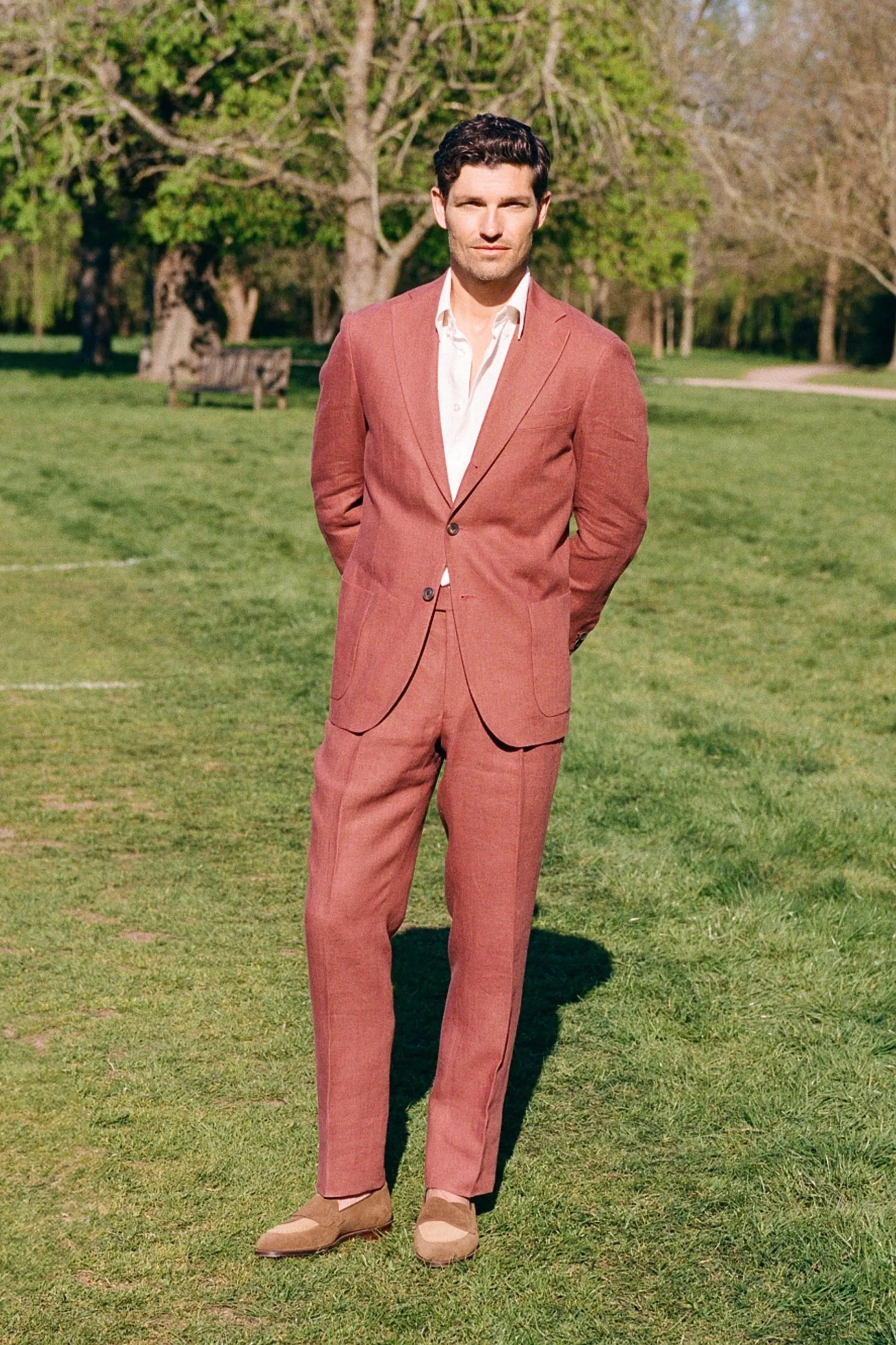 Rust Single Breasted Linen Jacket