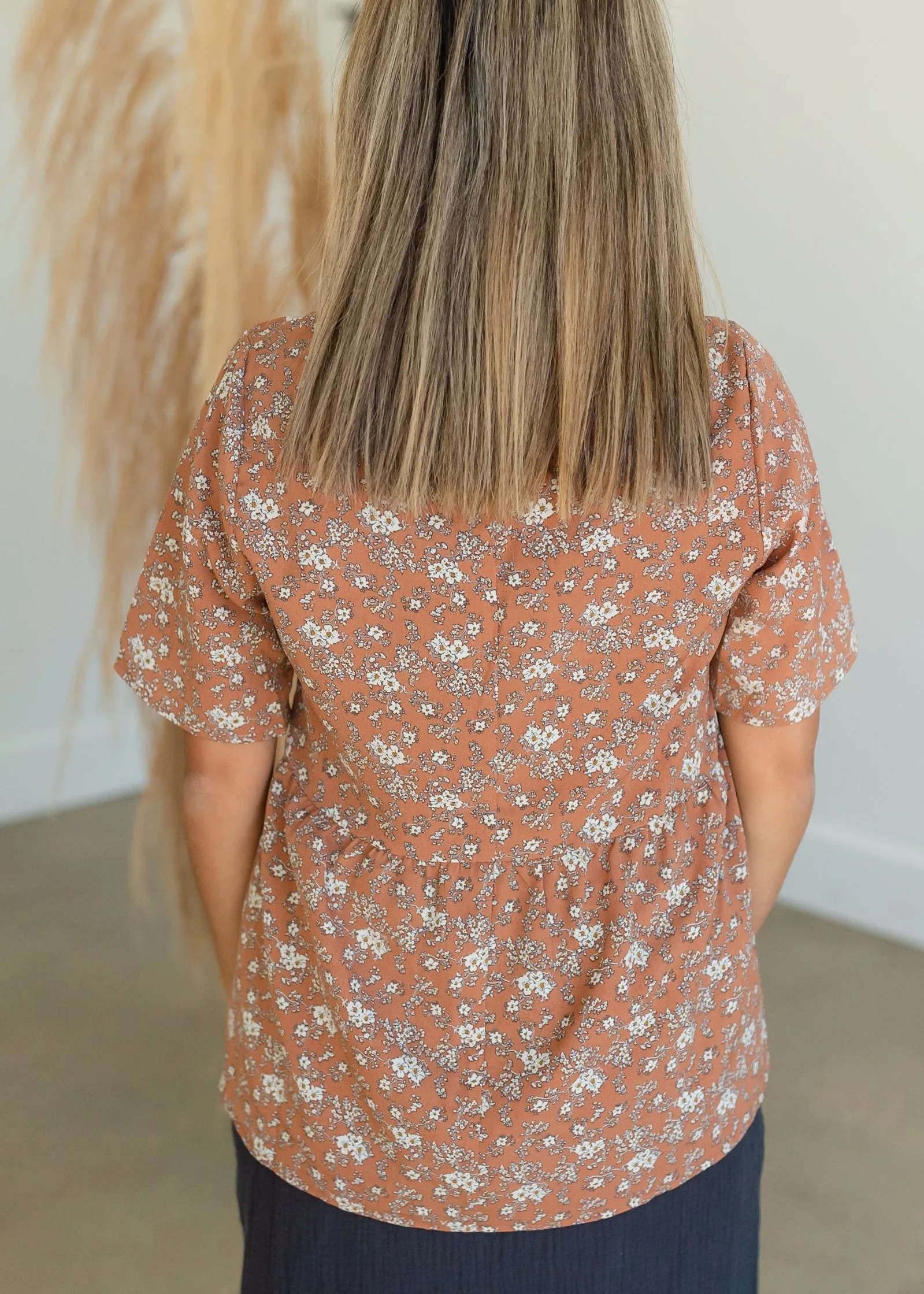 Rust Square Neck Floral Peplum Top - FINAL SALE