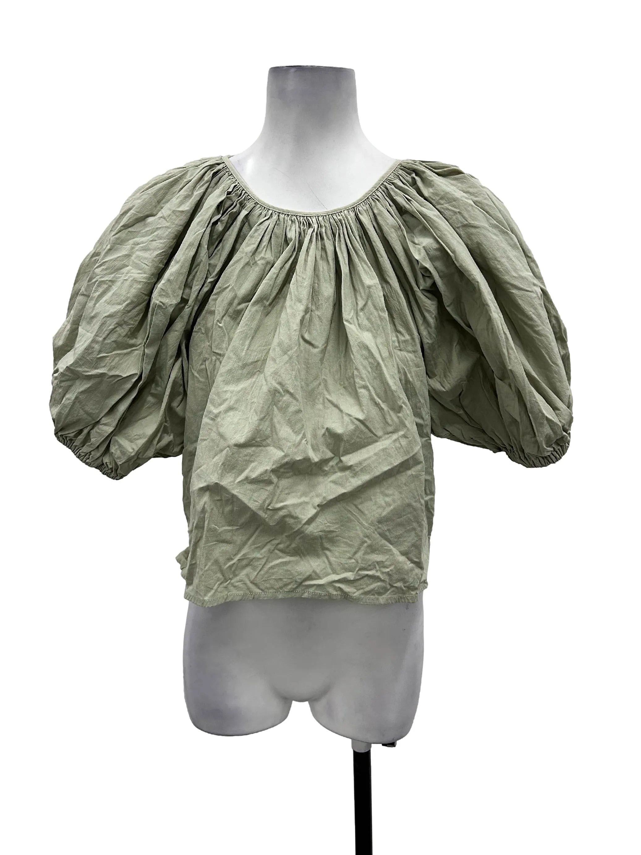 Sage Puff Sleeves Flare Top