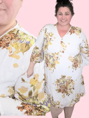 SALE- Raenee Ivory Kimono Sleeve Dress in Fall Florals