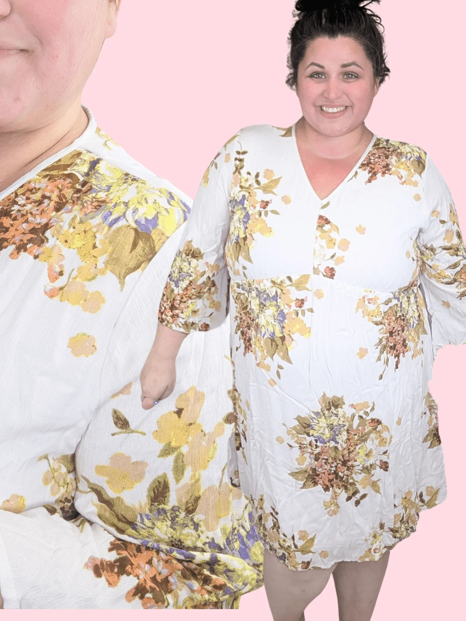 SALE- Raenee Ivory Kimono Sleeve Dress in Fall Florals