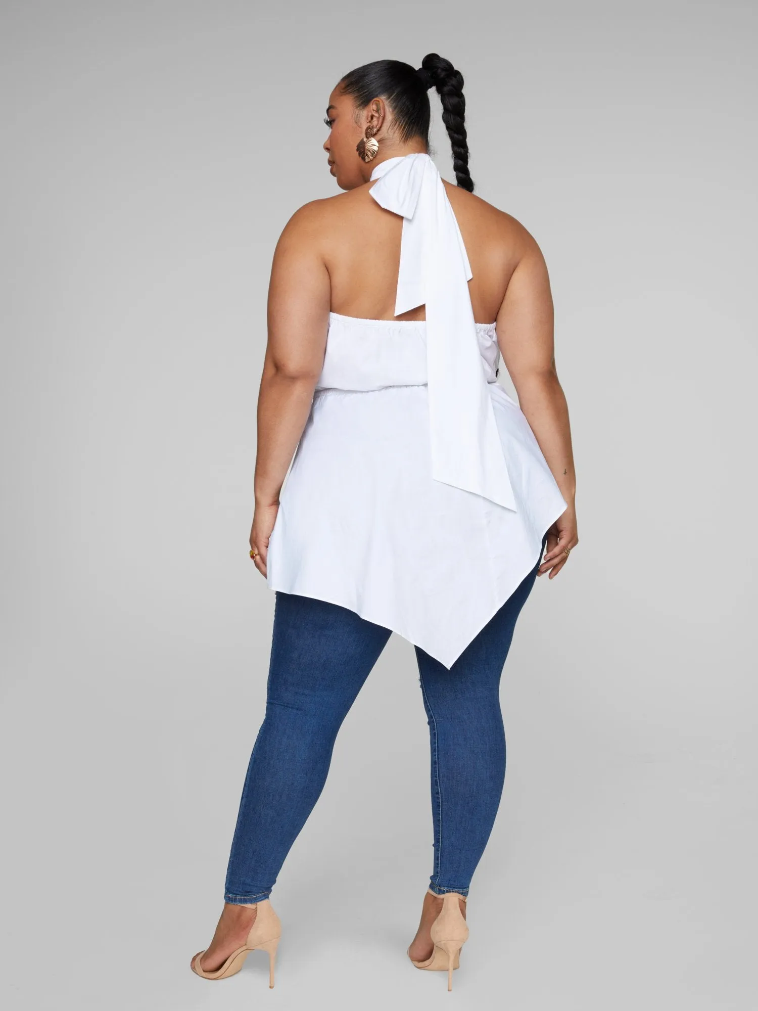 Selah Halter Style Asymmetrical Peplum Blouse