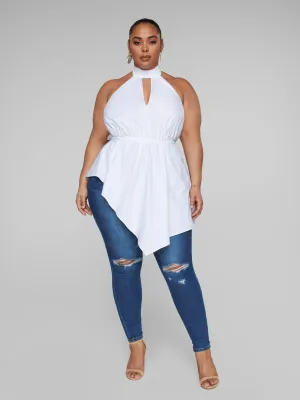 Selah Halter Style Asymmetrical Peplum Blouse