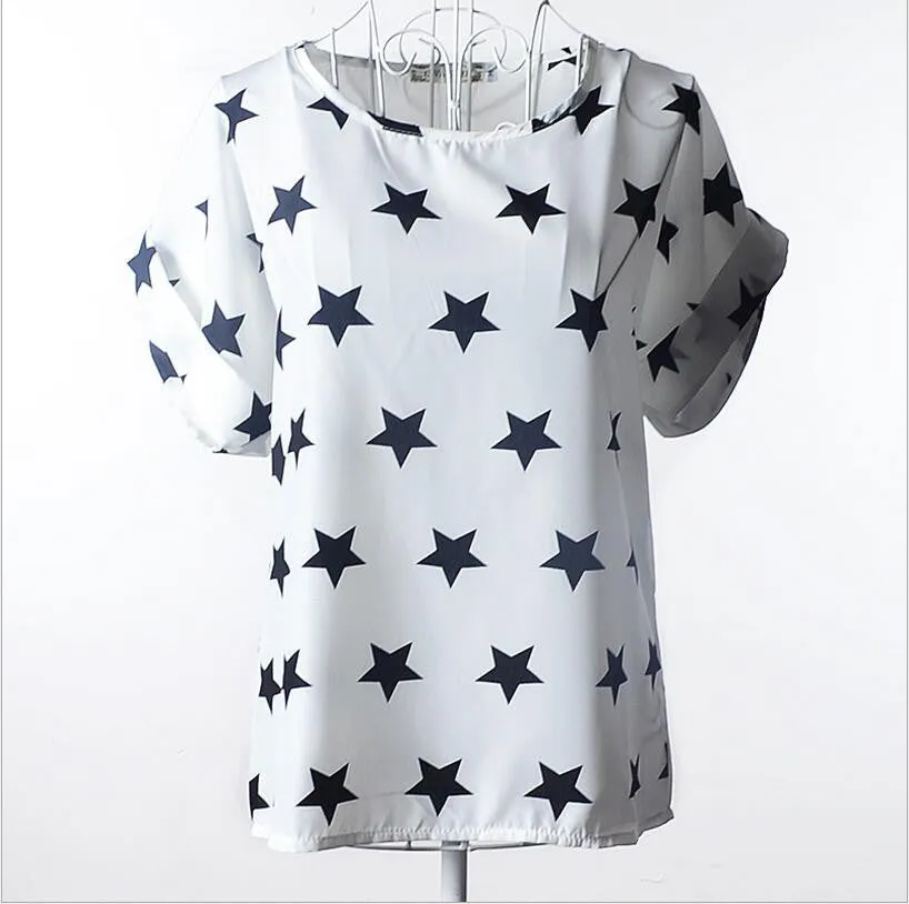 Shirt Women Blouses Kimono Chiffon Blouse Plus Size Summer Loose Colorful Print Casual Short Sleeve Blusa Feminina Stripe