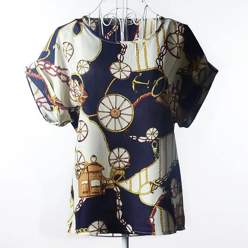 Shirt Women Blouses Kimono Chiffon Blouse Plus Size Summer Loose Colorful Print Casual Short Sleeve Blusa Feminina Stripe