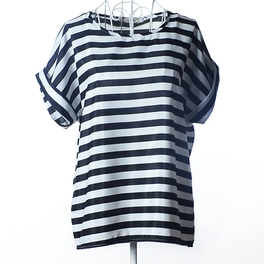 Shirt Women Blouses Kimono Chiffon Blouse Plus Size Summer Loose Colorful Print Casual Short Sleeve Blusa Feminina Stripe