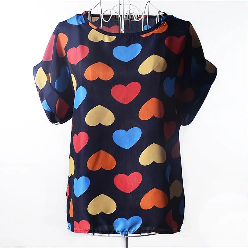 Shirt Women Blouses Kimono Chiffon Blouse Plus Size Summer Loose Colorful Print Casual Short Sleeve Blusa Feminina Stripe
