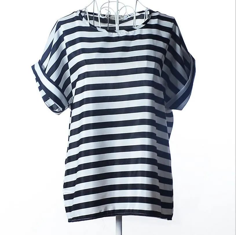 Shirt Women Blouses Kimono Chiffon Blouse Plus Size Summer Loose Colorful Print Casual Short Sleeve Blusa Feminina Stripe
