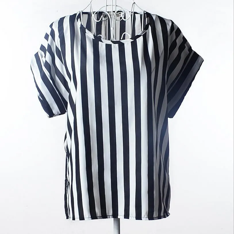 Shirt Women Blouses Kimono Chiffon Blouse Plus Size Summer Loose Colorful Print Casual Short Sleeve Blusa Feminina Stripe
