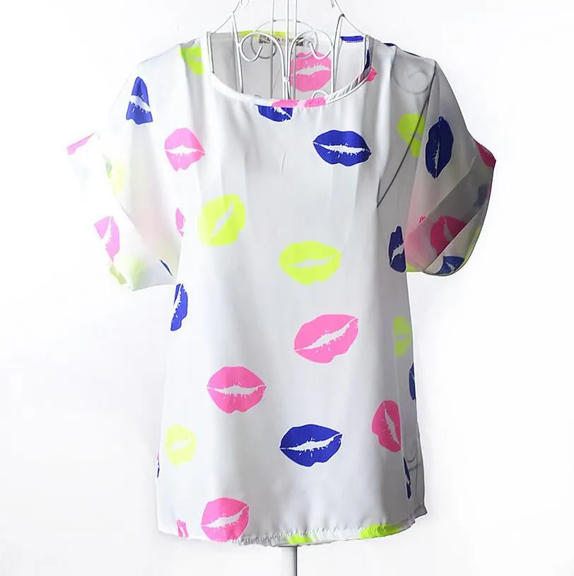 Shirt Women Blouses Kimono Chiffon Blouse Plus Size Summer Loose Colorful Print Casual Short Sleeve Blusa Feminina Stripe